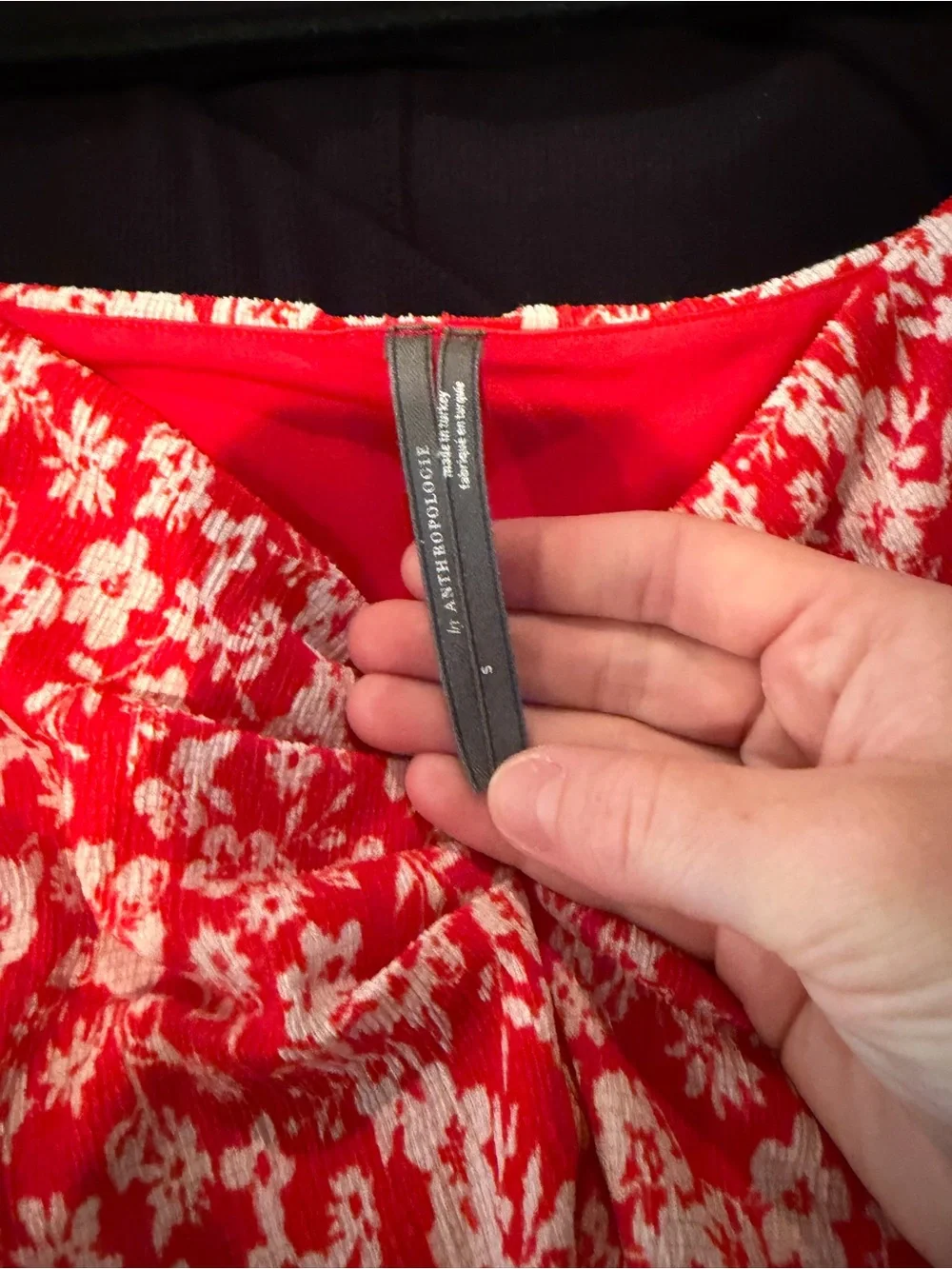 Anthropologie Red Floral Twist Puffed Sleeve Blouse